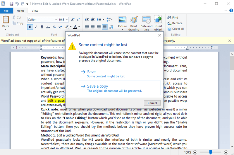 how to edit protected word document without password