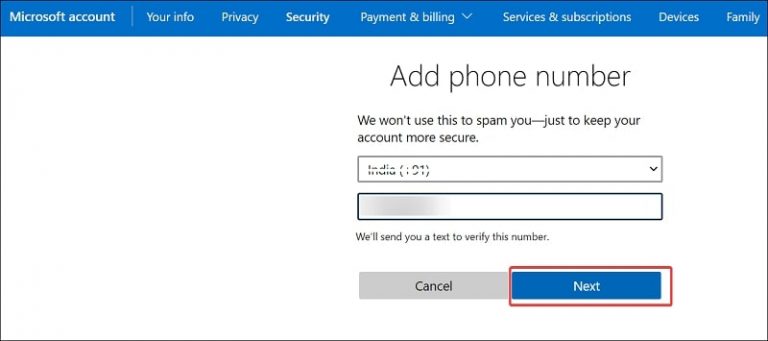how do i change my telephone number on my microsoft account